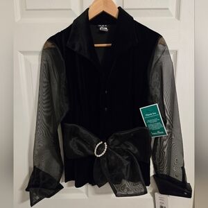 MSK Black Sheer Sleeve Holiday Velour Blouse Size Medium New With Tags